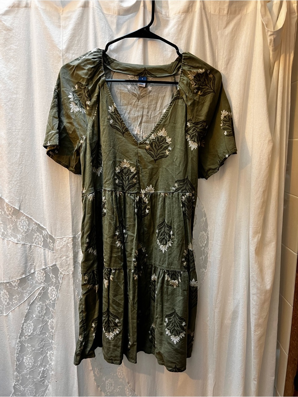 Old Navy Olive Green Floral Mini Dress